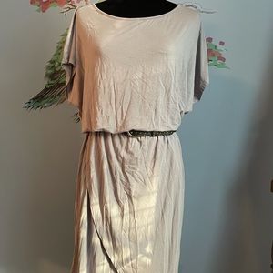 JustFab size Medium gray dress with studded belt and handkerchief hemline.